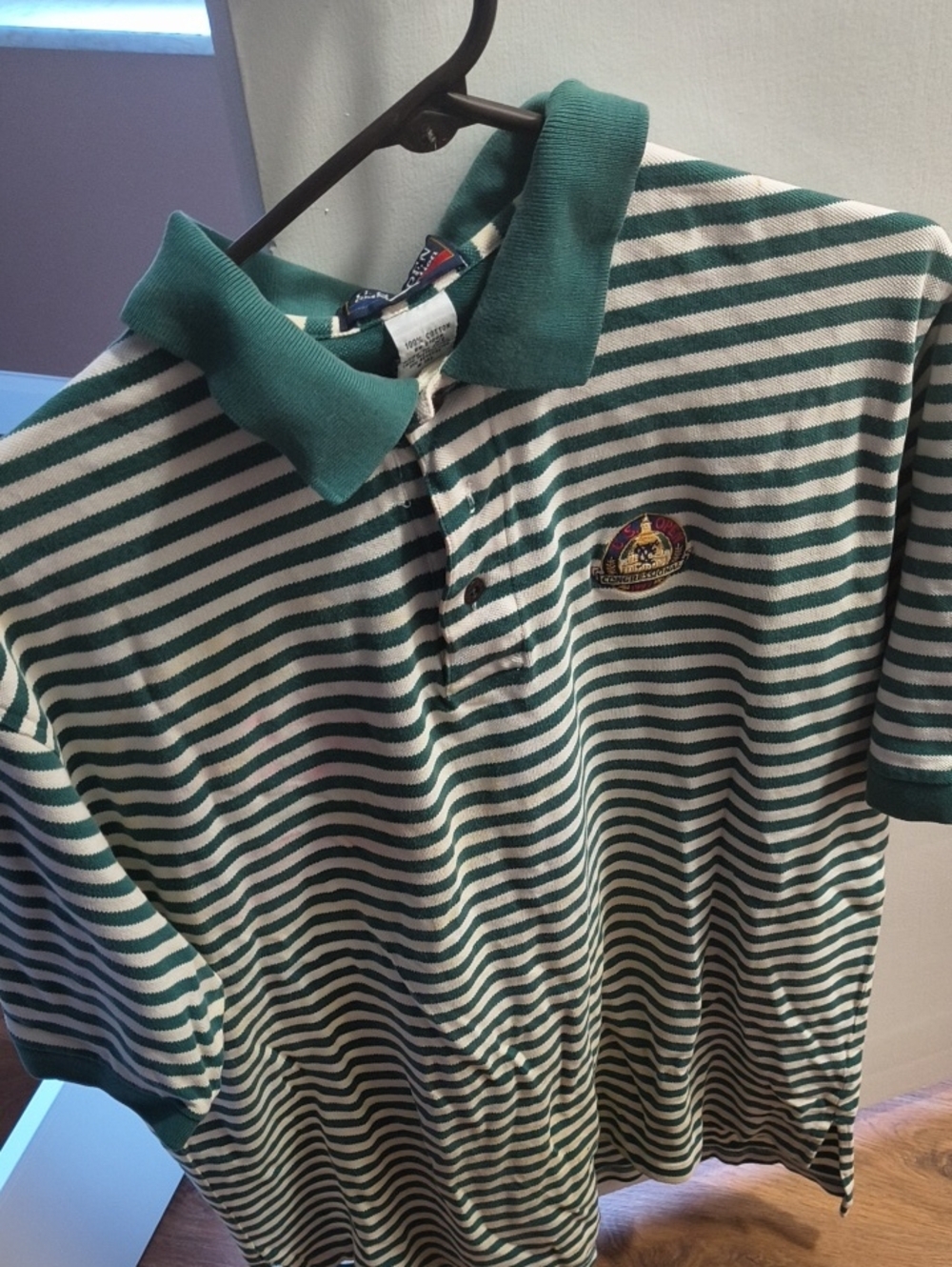 Striped Green and White Polo Shirt with Crest - Men
